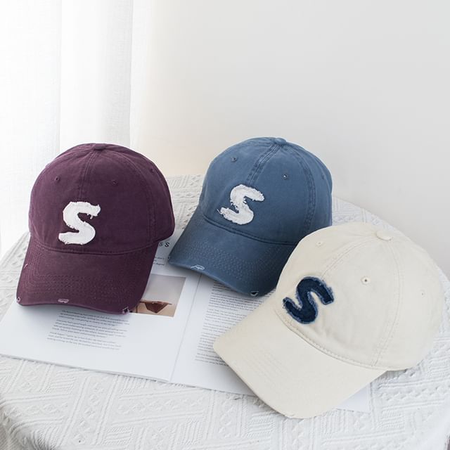 Lettering Distressed Applique Baseball Cap