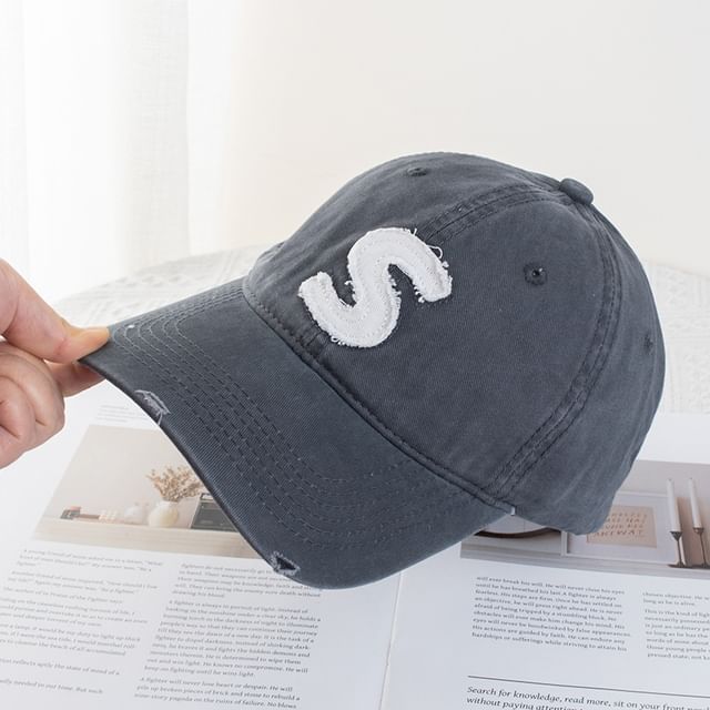 Lettering Distressed Applique Baseball Cap