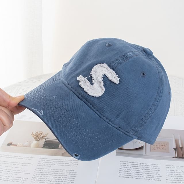 Lettering Distressed Applique Baseball Cap