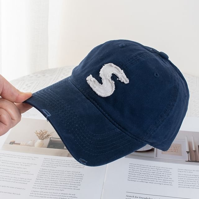 Lettering Distressed Applique Baseball Cap