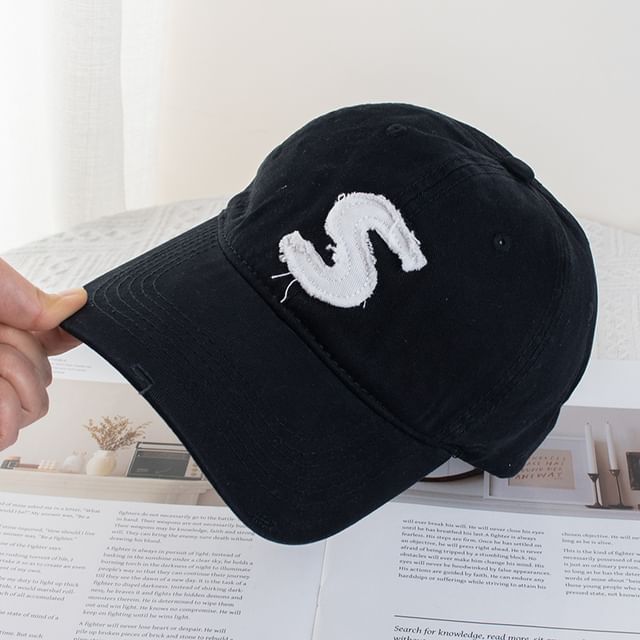 Lettering Distressed Applique Baseball Cap