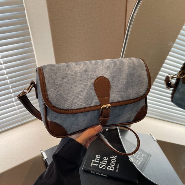 Contrast Piping Faux Leather Crossbody Bag