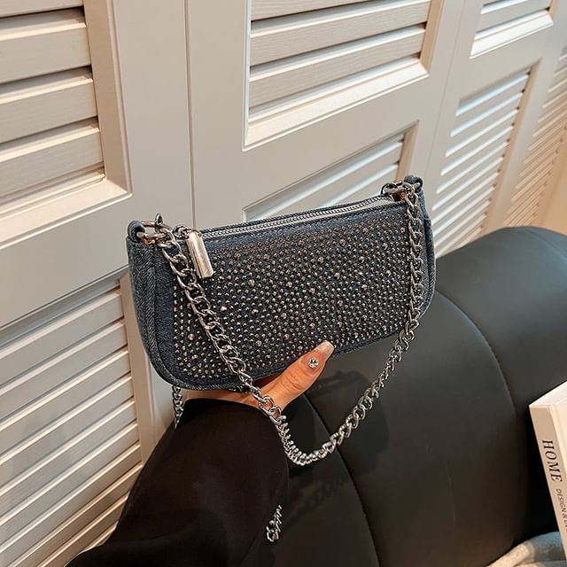 Rhinestone Denim Evening Clutch