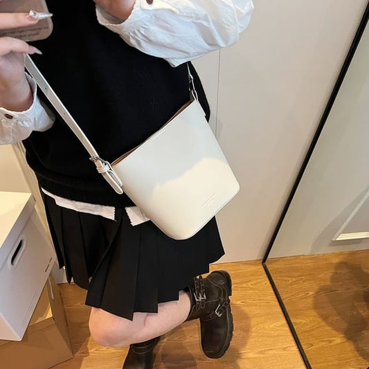 Plain Faux Bucket Bag Leather