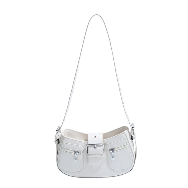 Faux Buckled Leather Shoulder Bag