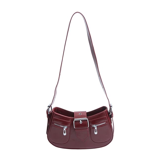 Faux Buckled Leather Shoulder Bag