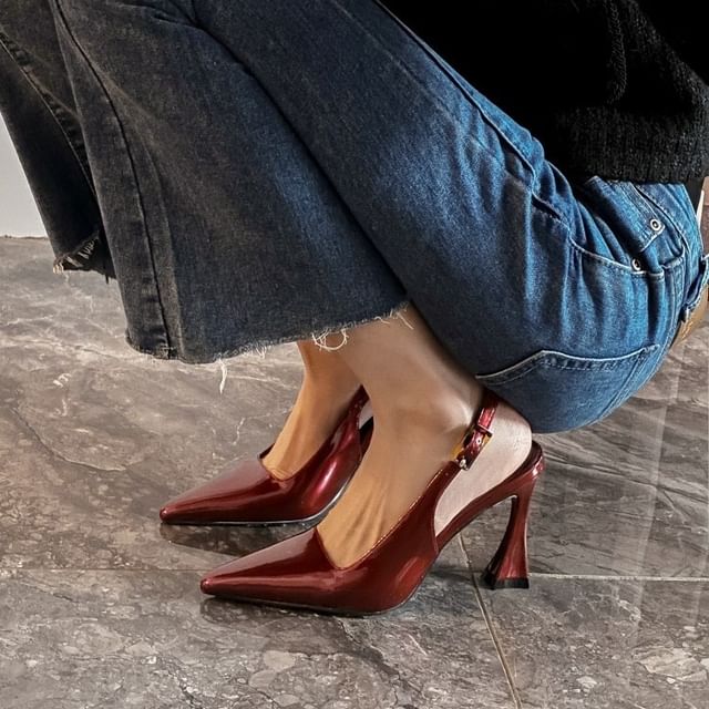 Buckled Heel High Pumps Slingback