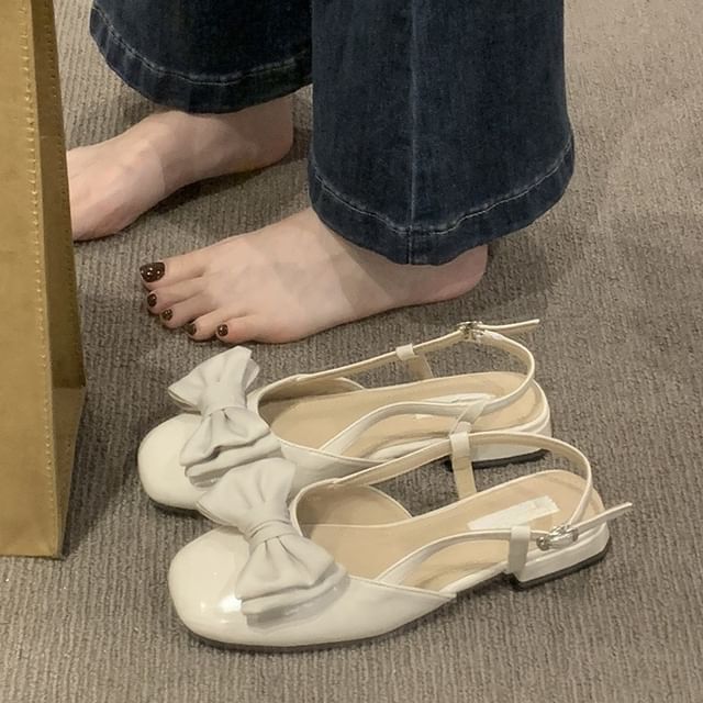 Bow Sandals Heel Low Slingback