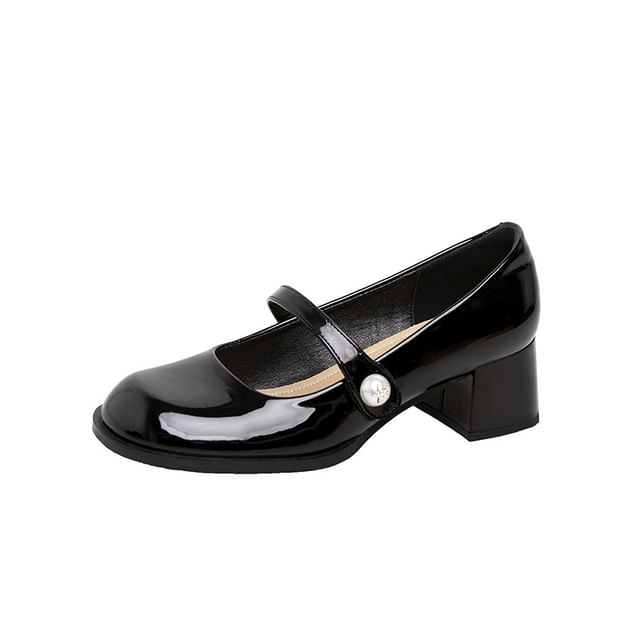 Round Mary Heel Pumps Toe Block Jane