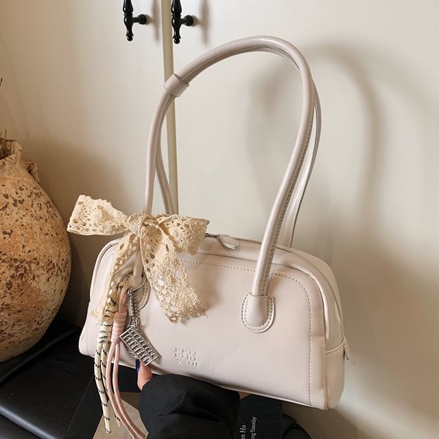 Faux Lettering Bag Bowler Leather