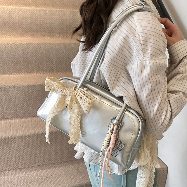 Faux Lettering Bag Bowler Leather