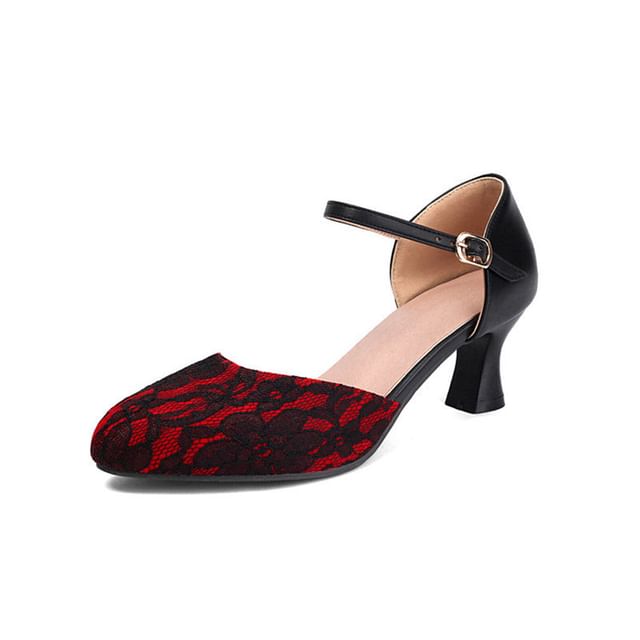 Low Heel Lace Panel D'Orsay Sandals