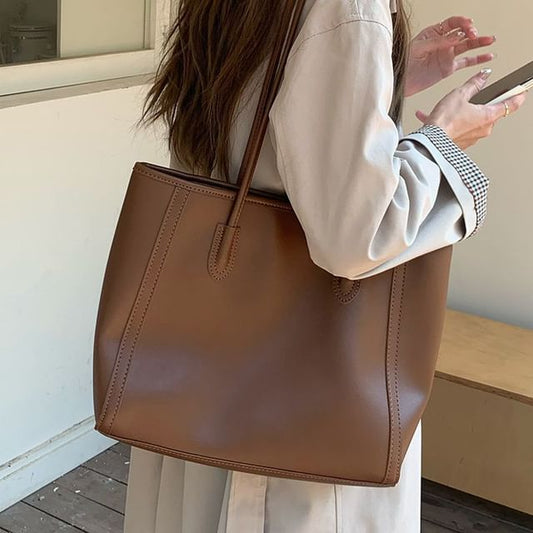 Tote Plain Bag Leather Faux