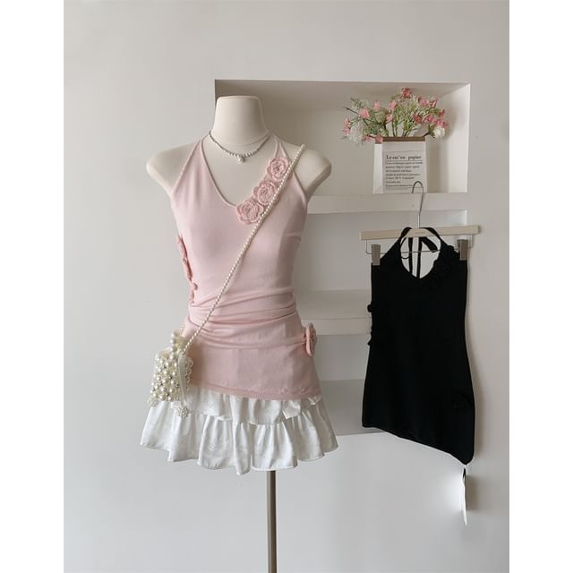 Floral Top Crochet Halter Plain