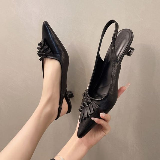 Pointed Leather Faux Sandals Toe Heel Slingback Kitten