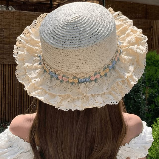 Applique Ruffle Hat Floral