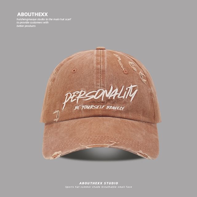 Distressed Lettering Cap Embroidered Washed Baseball