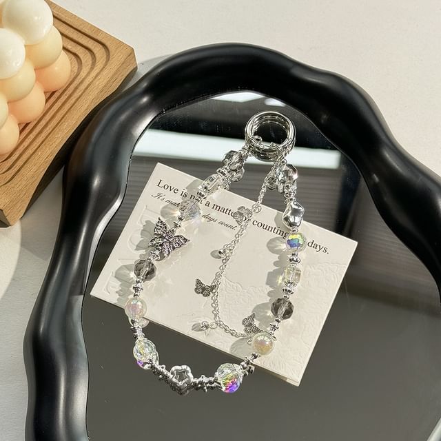 Faux Butterfly Pearl Phone Crystal Strap