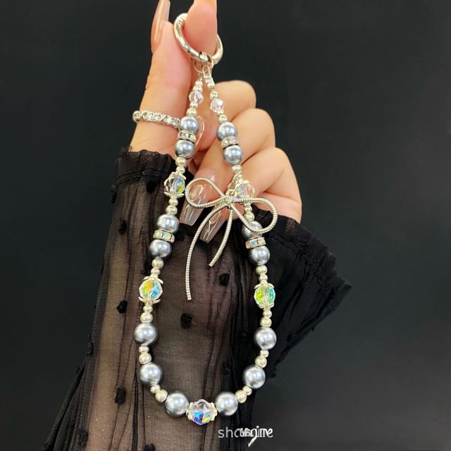 Bow Faux with Pearl Strap Pad Lanyard Phone