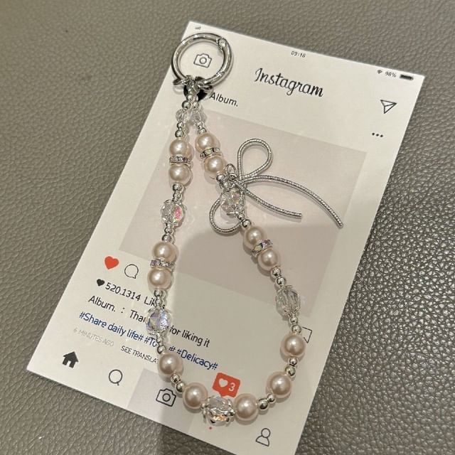 Bow Faux with Pearl Strap Pad Lanyard Phone