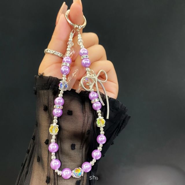 Bow Faux with Pearl Strap Pad Lanyard Phone