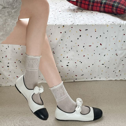 Bow Faux Mary Jane Leather Flats Accent Toe Cap