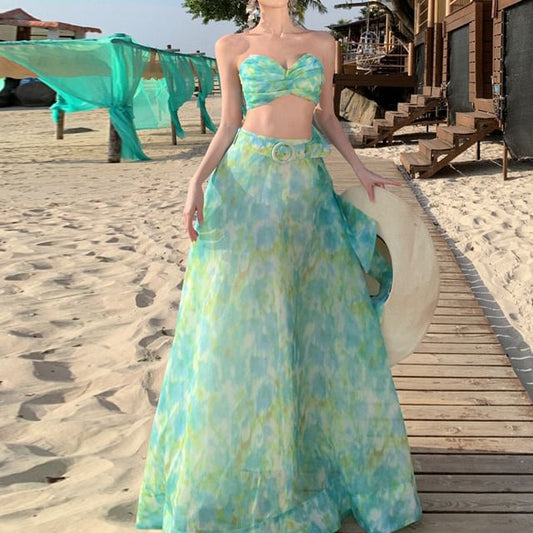 Crop Rise A-Line Set: + Skirt High Floral Maxi Sleeveless Top