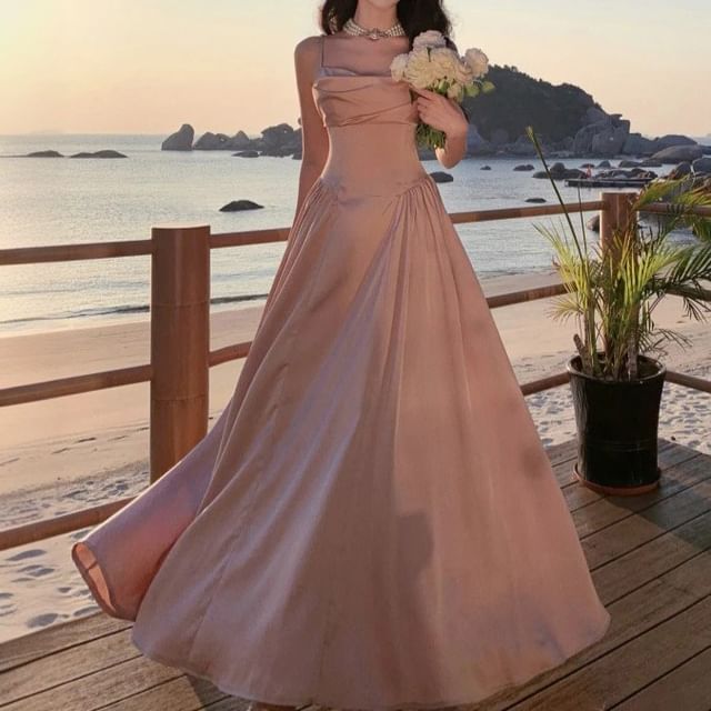 Plain Spaghetti Strap Gown A-Line Evening