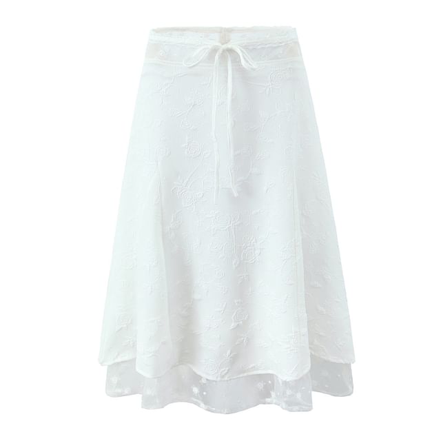 Set: Lace Panel Crop Top & Midi Pencil Skirt with Shirred Waist