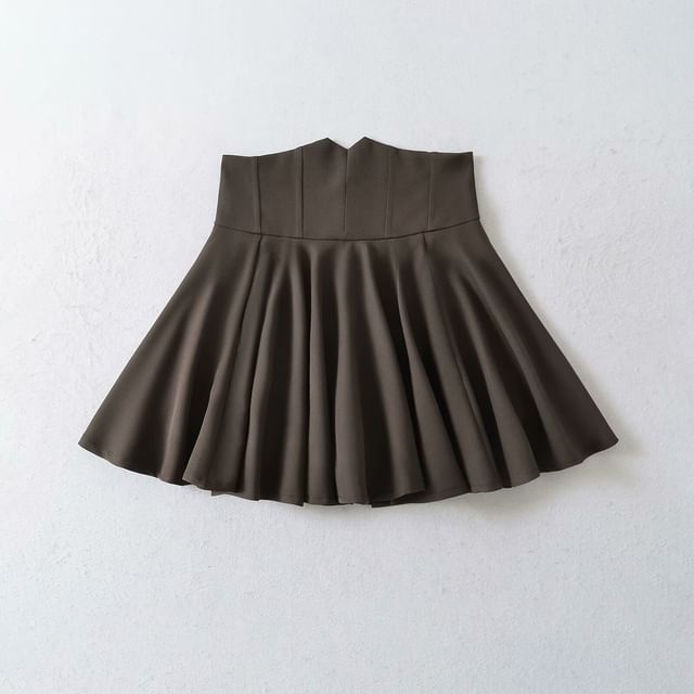 Pleated High-Rise Mini A-Line Skirt in Plain Design