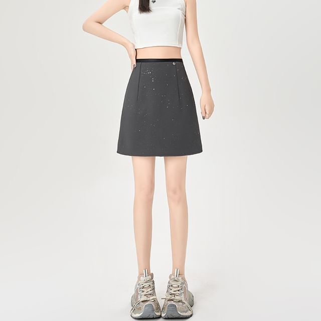 Shimmering Glitter Mini A-Line Skirt with High Rise