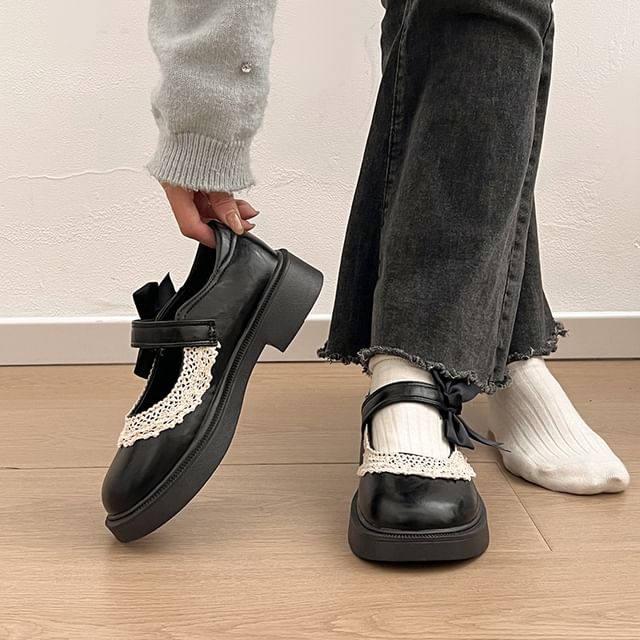 Jane Trim Mary Shoes Lace Platform Bow