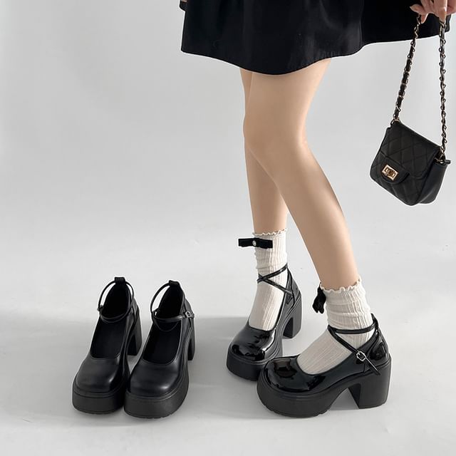 Heel Strap Platform Ankle Pumps Block