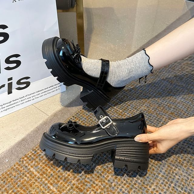 Mary Platform Shoes Bow Leather Patent