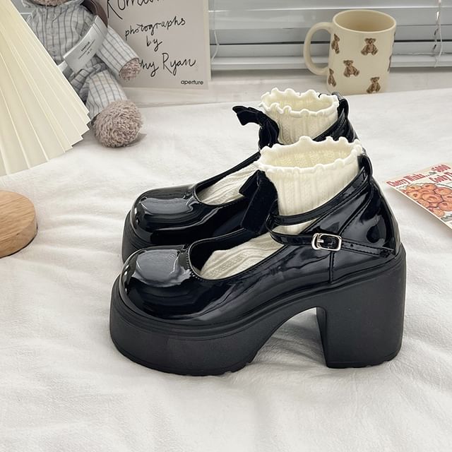 Heel Strap Platform Ankle Pumps Block