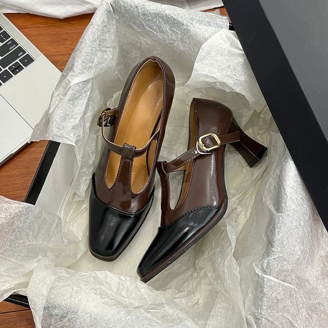 T-Strap Square Toe Cap Pumps