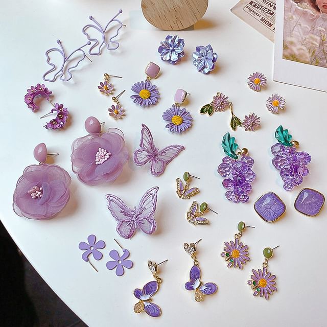Stud / Flower Drop Designs) Earring Butterfly (Various