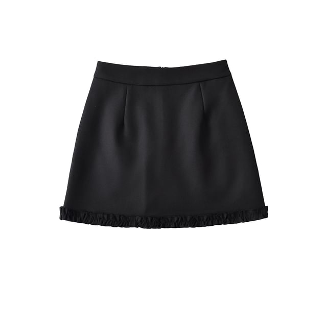 Mini Flared Skirt with Ruffled Hem and Elevated Waist