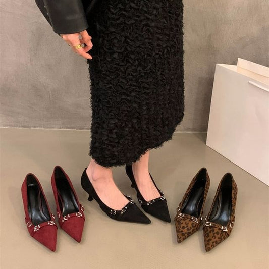 Buckled Toe Kitten Pumps Heel Pointed