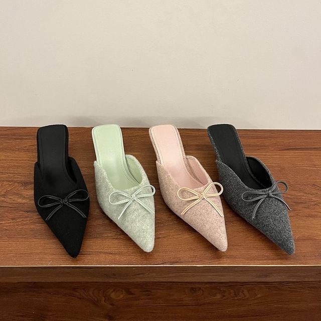 Toe Mules Plain Chunky Pointed Heel Accent Bow