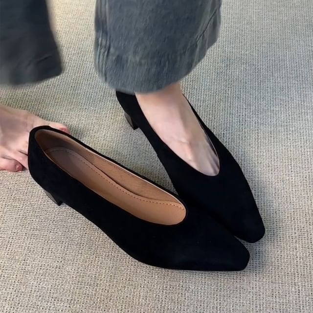 Plain Heel Chunky Faux Pumps Suede