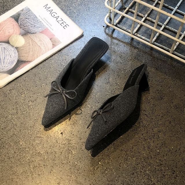 Toe Mules Plain Chunky Pointed Heel Accent Bow
