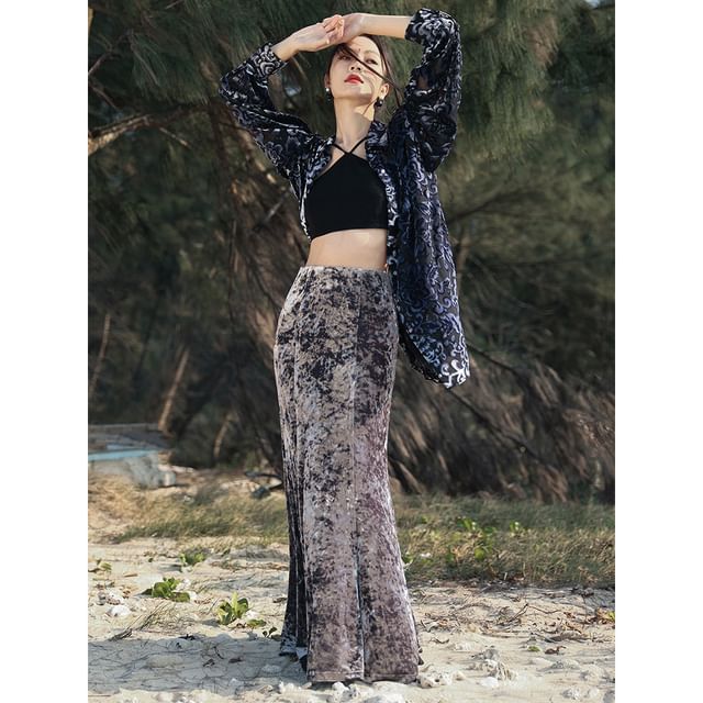 Luxurious Velvet Mermaid Maxi Skirt with High Waist
