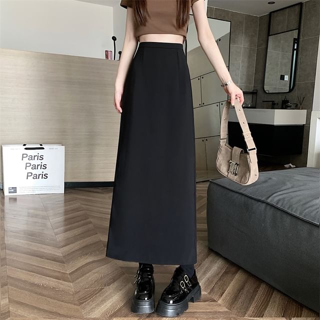 A-Line Plain High Maxi Rise Back-Slit Skirt