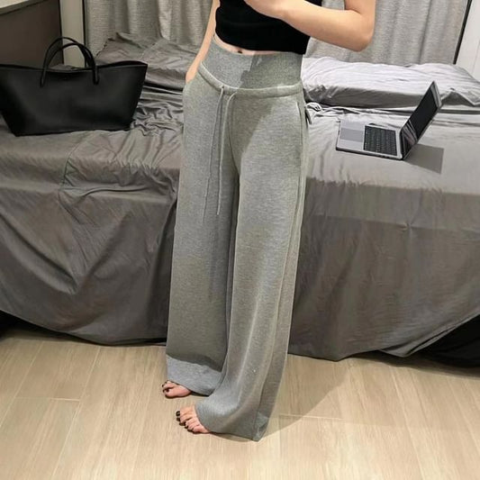 Leg Plain Rise Pants High Wide