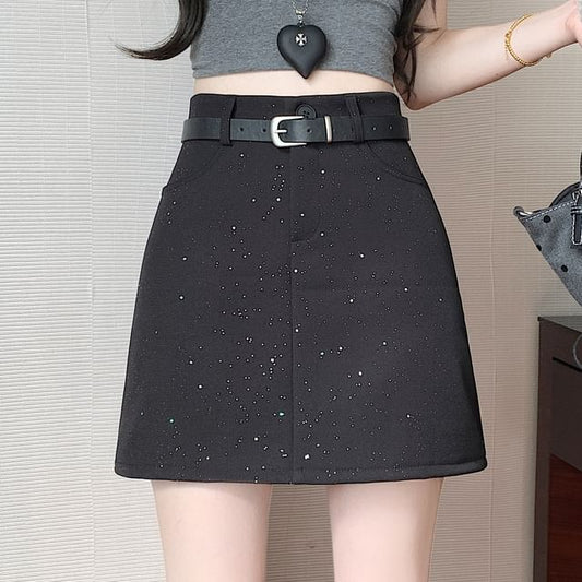 Waist A-Line Mini High Sequin Skirt