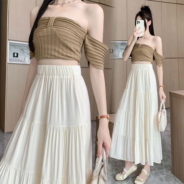 Skirt Maxi High Rise Plain A-Line