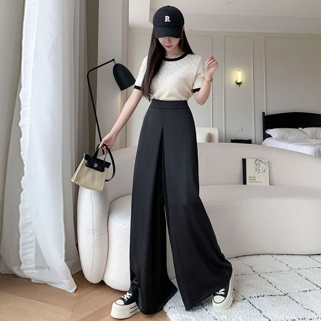 Plain Leg Wide Waist High Pants