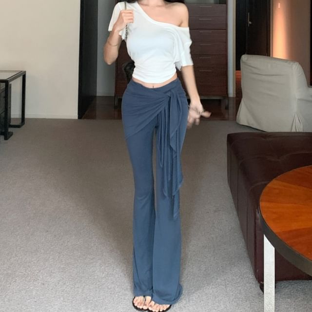 Yoga T-Shirt Waist Plain Skirt High Crop Off / Shoulder Overlay Short-Sleeve Pants