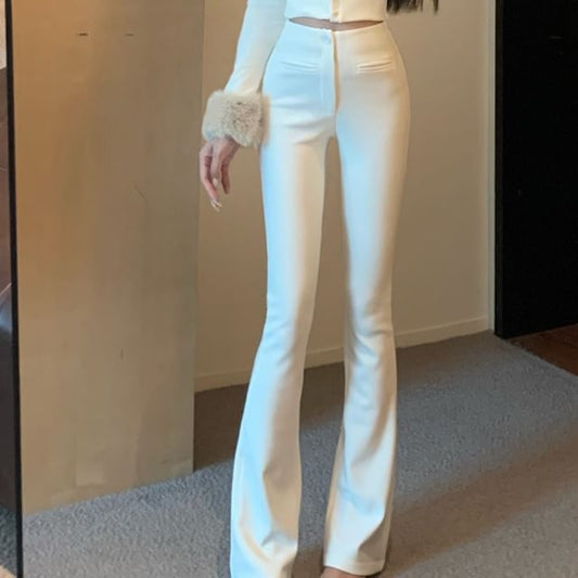 Rise High Pants Flared Plain